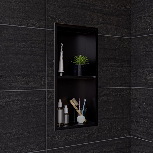 Alfi Brand 12" x 24" Brushed Black PVD Stainless Steel Double Shelf Shower Niche ABNP1224-BB